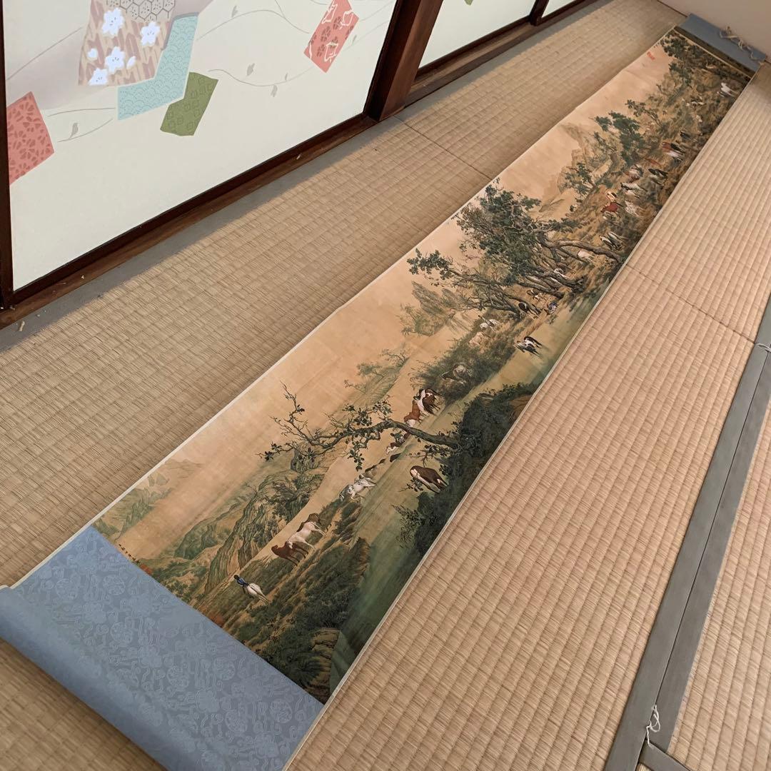 中国絵画　 清国の国師絵家　名家　清時代　郎世寧（最作)百駿図　国画巻き絵