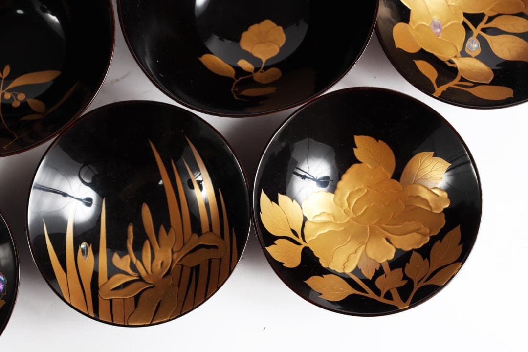 糸目 内梨地 螺鈿 花 図替 吸物椀 五客 蒔絵椀 懐石道具③