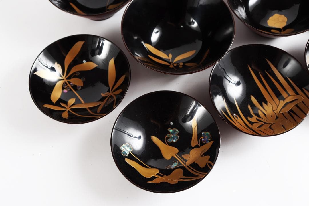 糸目 内梨地 螺鈿 花 図替 吸物椀 五客 蒔絵椀 懐石道具③