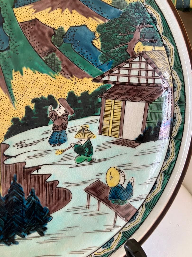 メ3795 大名品　古九谷　大皿　手描きの青九谷ならではの色彩が美しい逸品