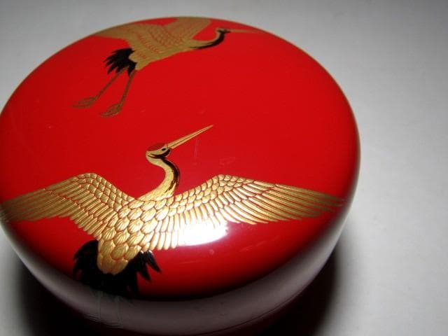 ＜土日限定価格＞中村宗哲 波鶴蒔絵 平棗 裏千家十五代 鵬雲斎花押　　　e49