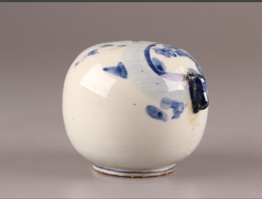 古美術 朝鮮古陶磁器 李朝 白磁 染付 書道具 水滴 時代物 極上品