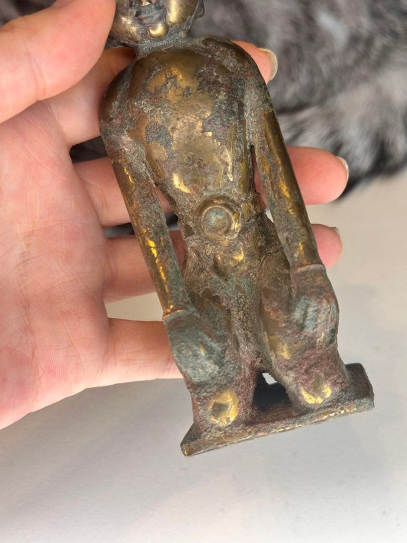 中国古董品 唐代 青銅製 鎏金 人物置物