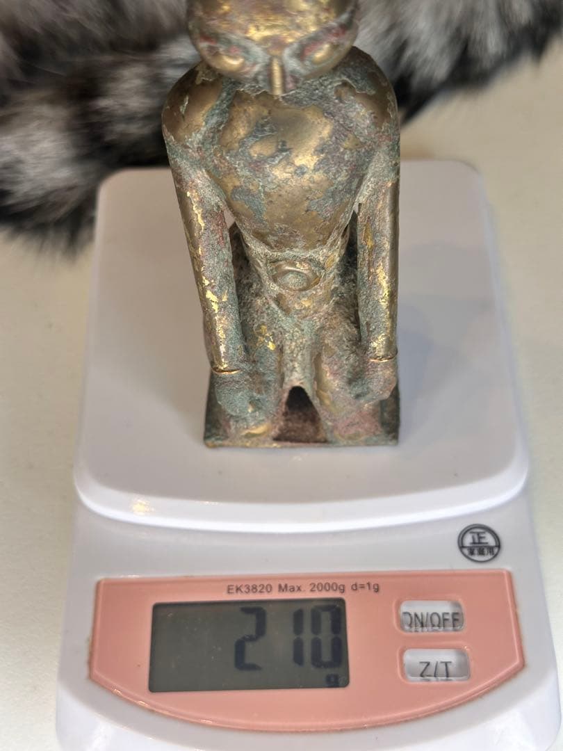 中国古董品 唐代 青銅製 鎏金 人物置物