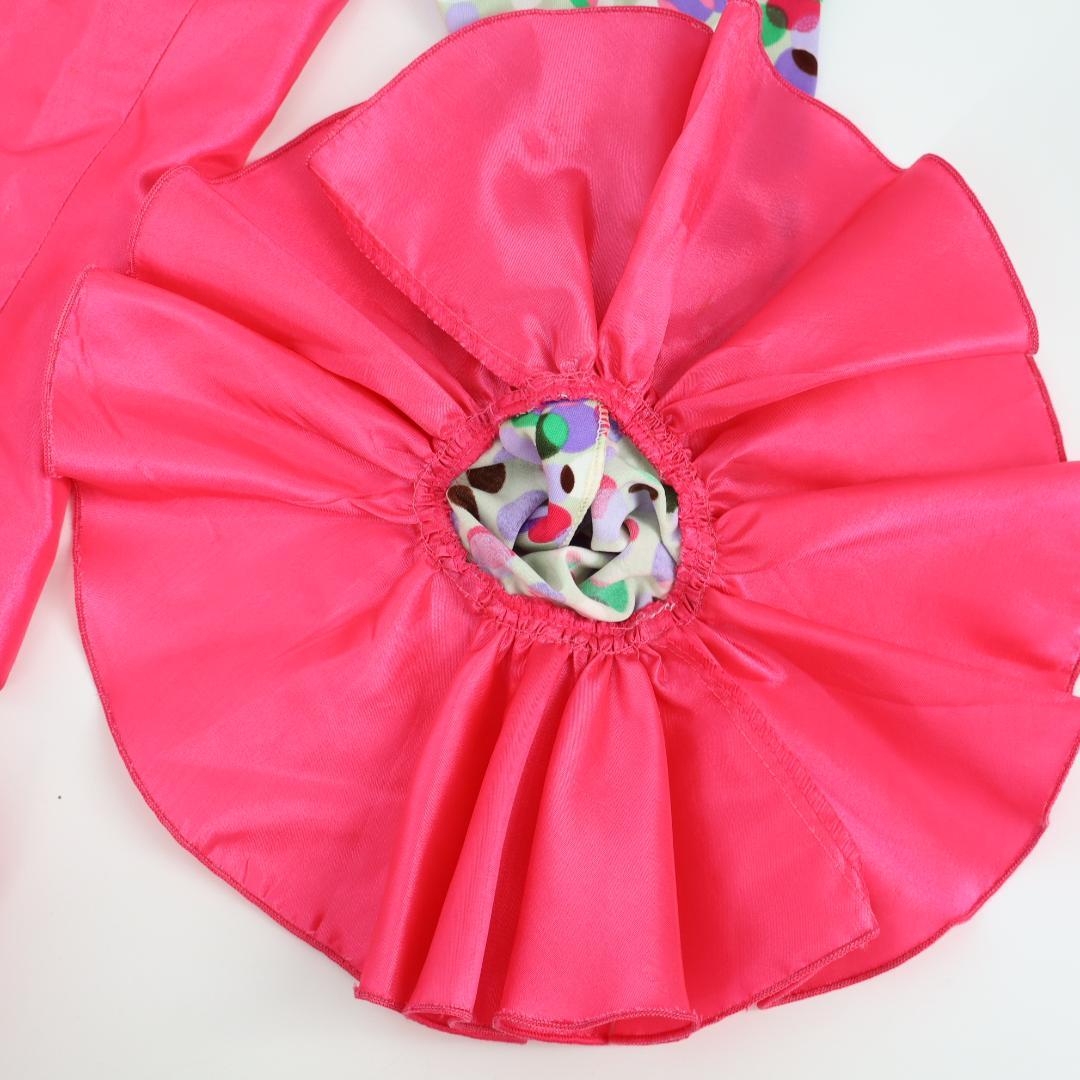 【美品 フラメンコ衣装】光沢ピンク×マルチカラー柄 ブラウス ファルダ スカート