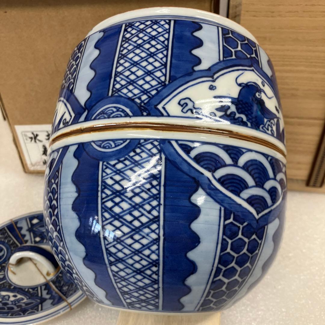 茶道具　水差　祥瑞　青絵水指　井上春￼峰　造(祥瑞写) NAB1