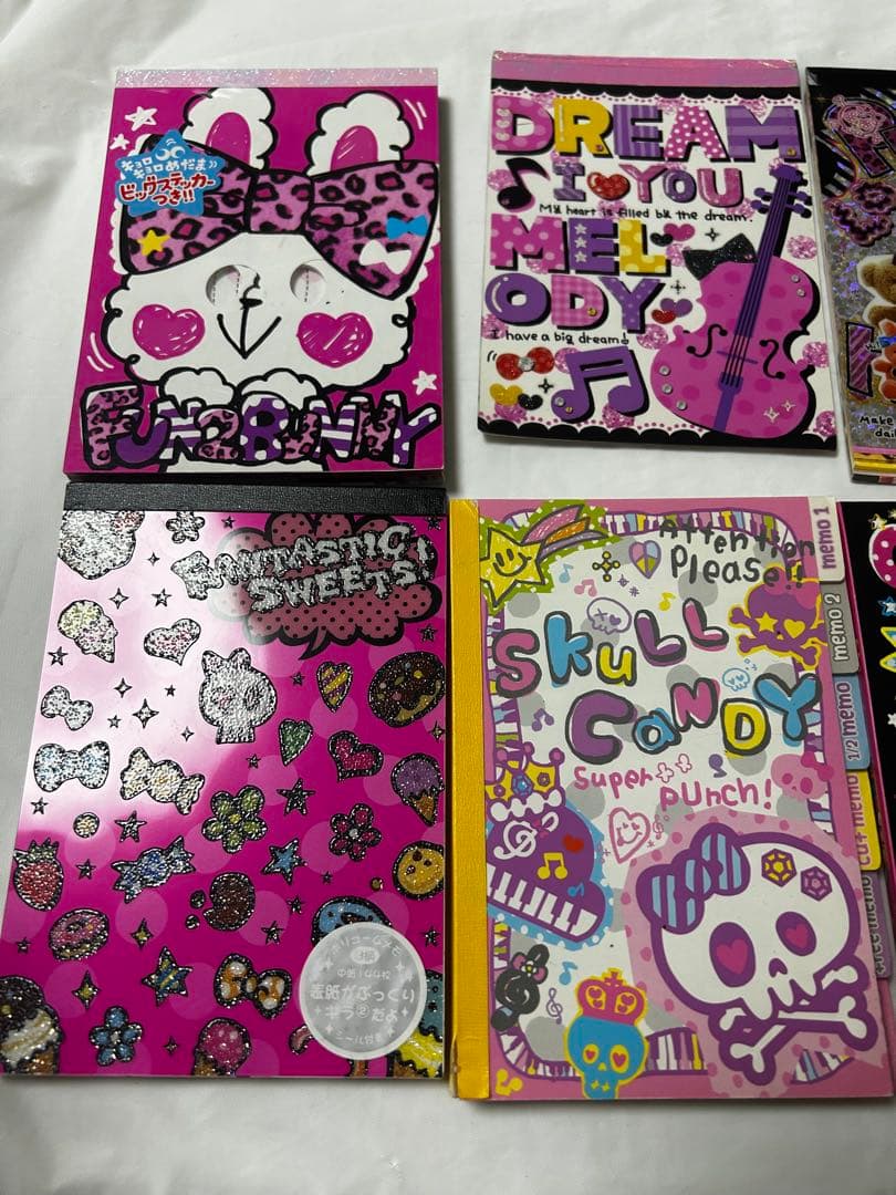 平成　レトロ　ファンシー　ピンク　デコ　音符　大量　11点　メモ帳　おまとめ売り