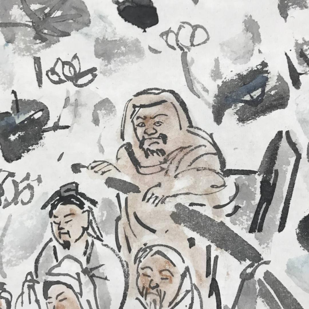 【真作】松田忠一/船中六聖画賛/鉄斎筆意/人物図/掛軸/名家伝来/AB-842