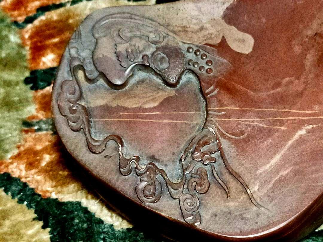 ♥中国　硯　古硯　赤糸硯　桐箱付き　骨董品　墨　筆　書道具