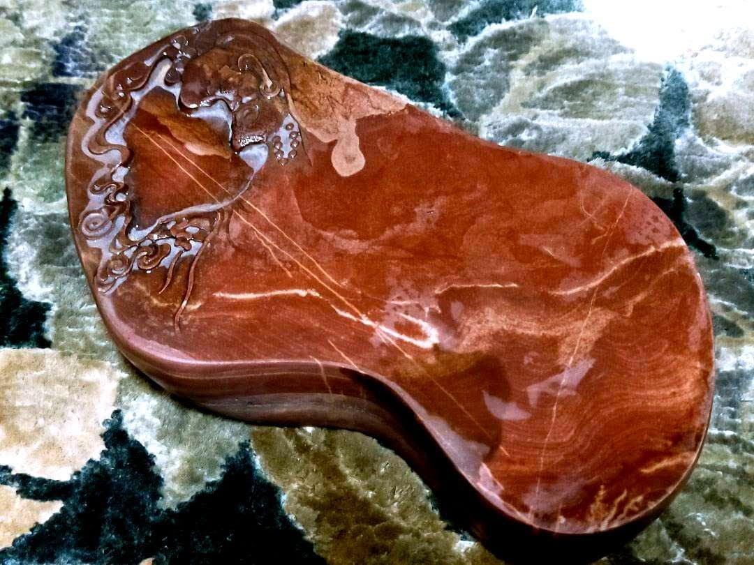 ♥中国　硯　古硯　赤糸硯　桐箱付き　骨董品　墨　筆　書道具