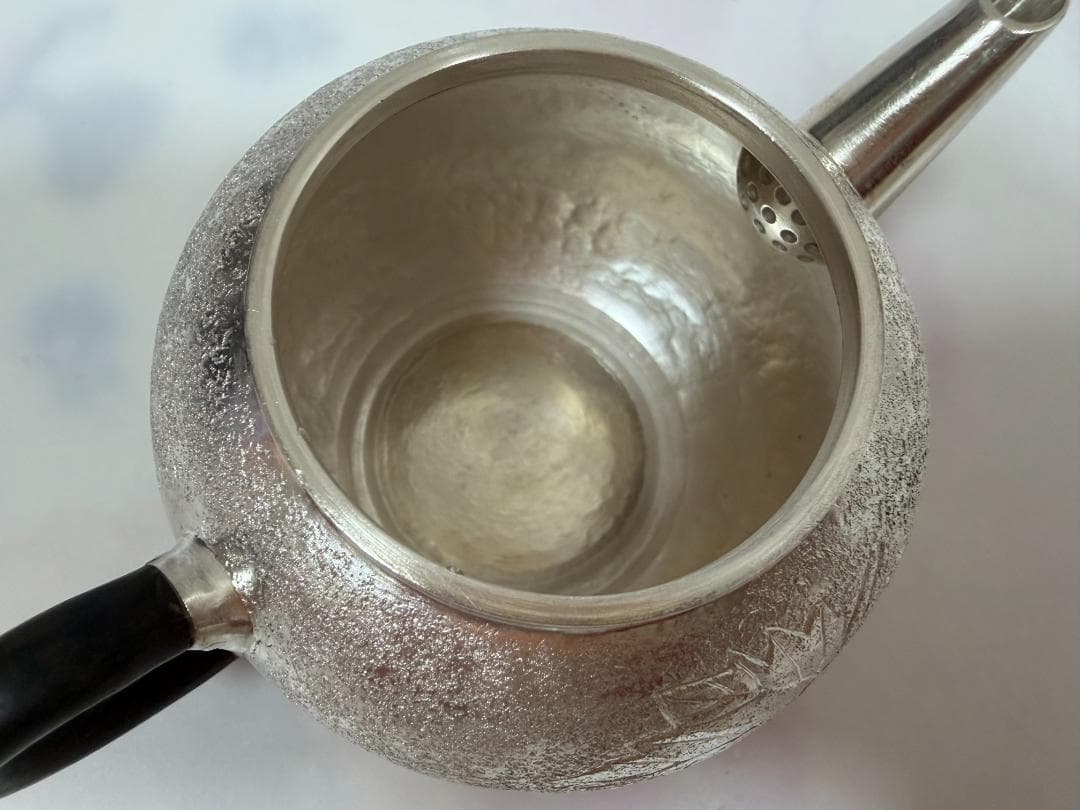 純銀製 葉文様 玉石摘 急須 銀瓶 煎茶道具