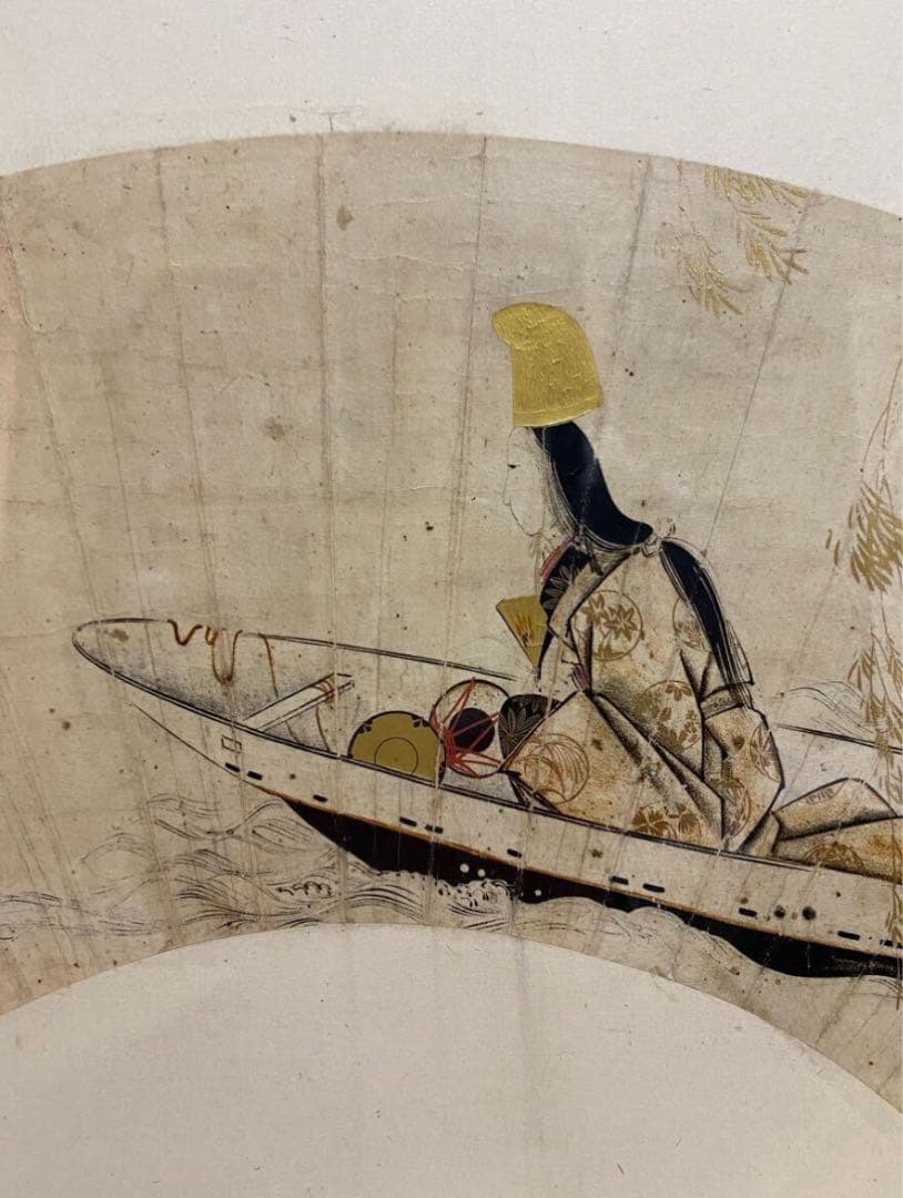 柴田是真　日本画　古心堂 高級 額装　朝妻船　美人画　絵画 扇面画 人物画