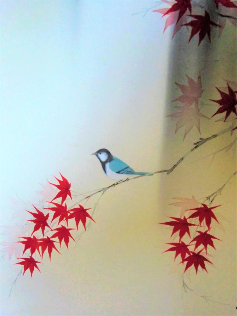 掛軸２本組 ◆「四季花鳥～秋冬」◆ 肉筆日本画