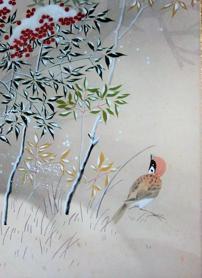 掛軸２本組 ◆「四季花鳥～秋冬」◆ 肉筆日本画