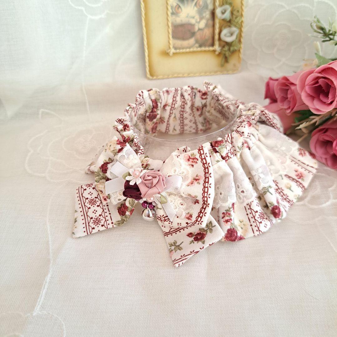 幅広シュシュ(ボーダーローズ)わんちゃん猫ちゃん用