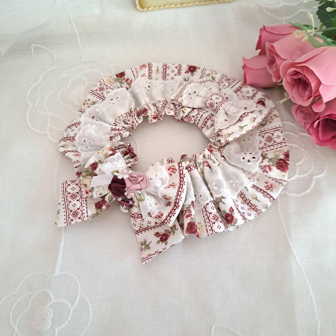 幅広シュシュ(ボーダーローズ)わんちゃん猫ちゃん用