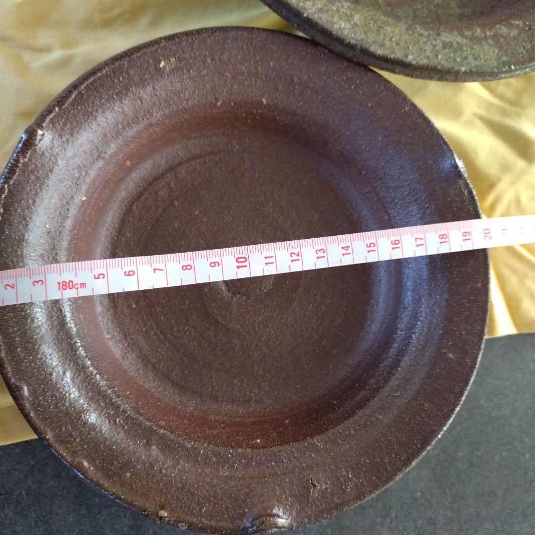 セール❇️越前釜 畠山是閑 灰被り菓子鉢 大小2皿セット 組紐木箱付き。