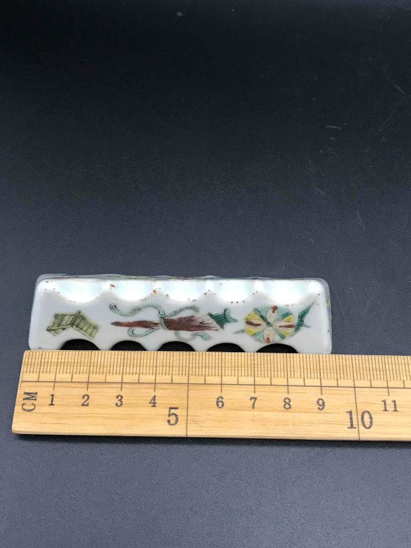 中国古玩　清時代　粉彩花紋　筆置き　筆架　文房具　書道具(F-39)