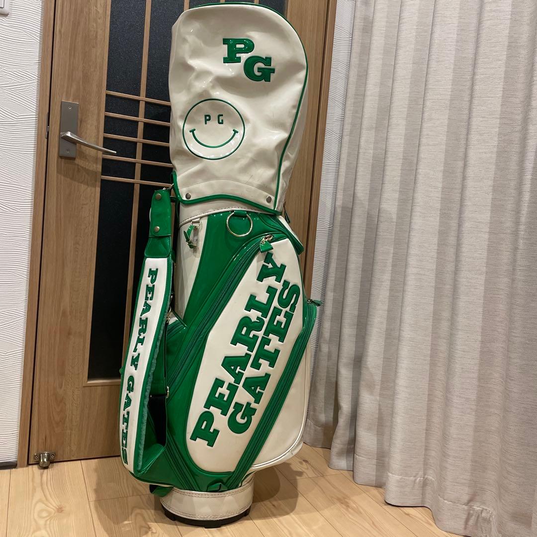 ［美品］PEARLY GATES キャディバッグ エナメル白×緑