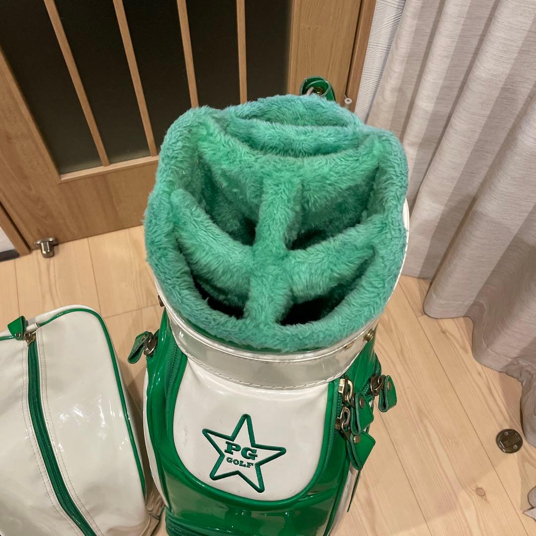 ［美品］PEARLY GATES キャディバッグ エナメル白×緑