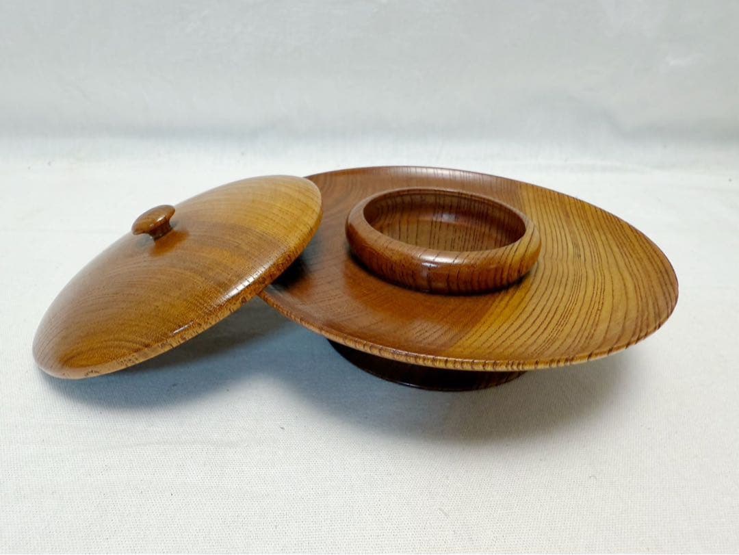 ほぼ未使用 茶道具 桑 天目台 高茶台 貴人台 茶托 蓋付き 5客揃え 煎茶道具