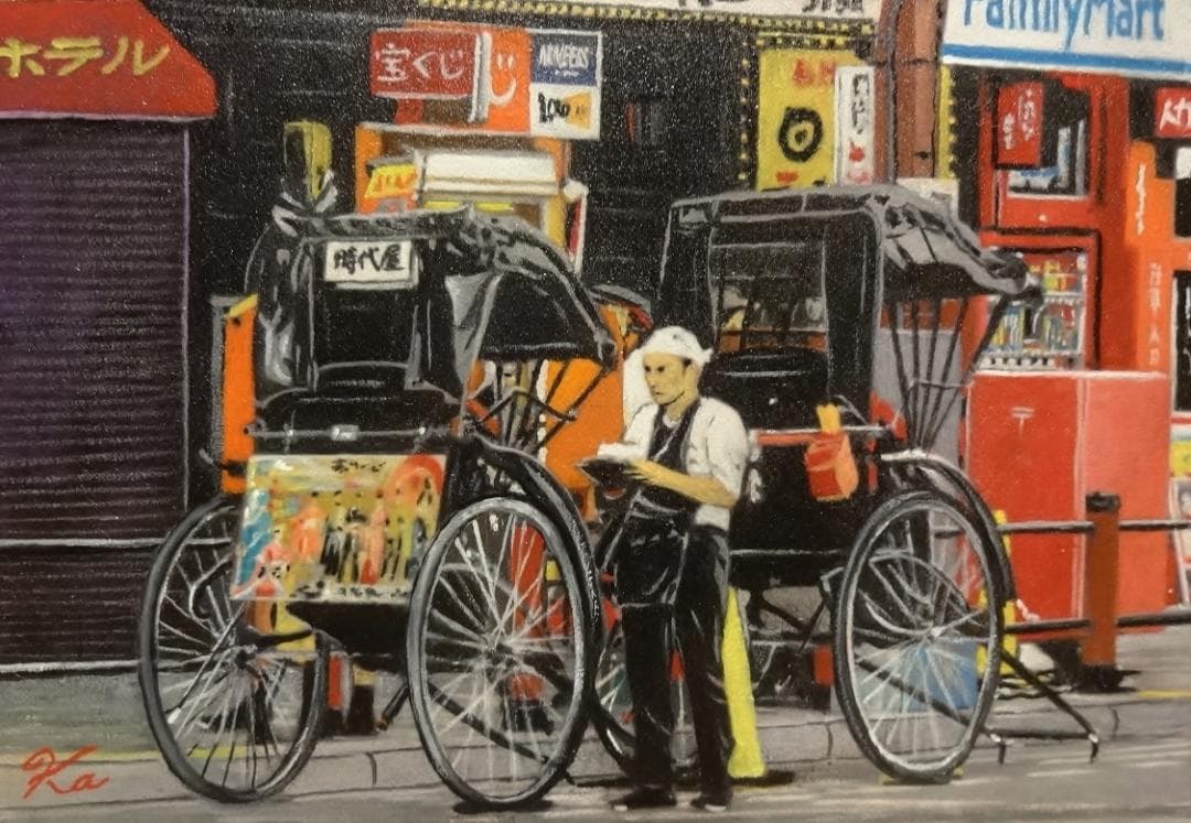 上鈴木正一　油彩画 S.M『 浅草にて 』新作原画 超オススメの細密画です!!