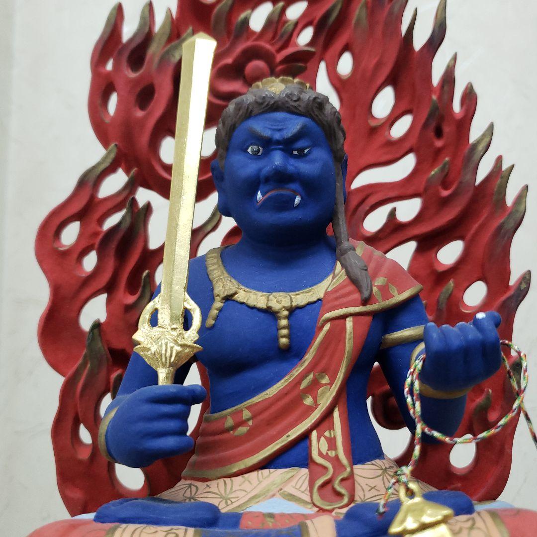 Ｂフライデー蔵出し特価★極彩色 不動明王座像4寸 瑟瑟座★お不動さん火の鳥火炎