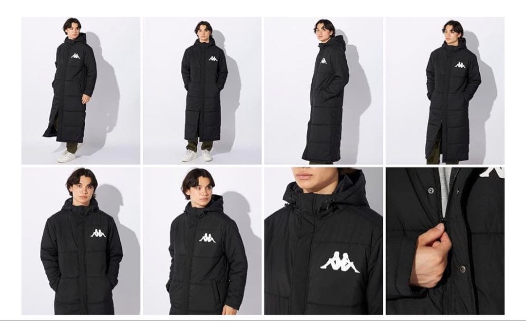 【カッパ／Kappa】ロング中綿コート フード付き ブラック LL ベンチコート