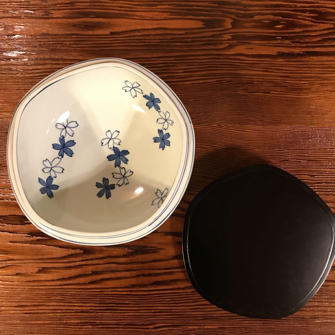 茶道具　染付桜川水指　西村徳泉作