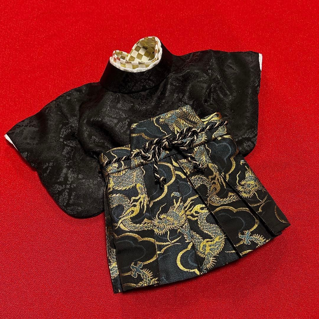 即納✨犬の袴✨犬用本格袴セット XS 黒×青 龍柄 西陣織