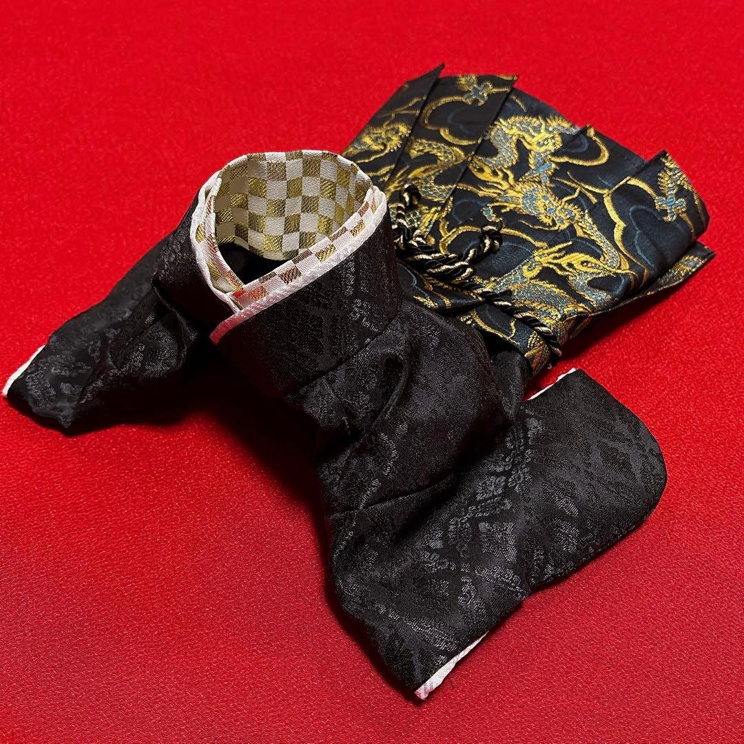 即納✨犬の袴✨犬用本格袴セット XS 黒×青 龍柄 西陣織