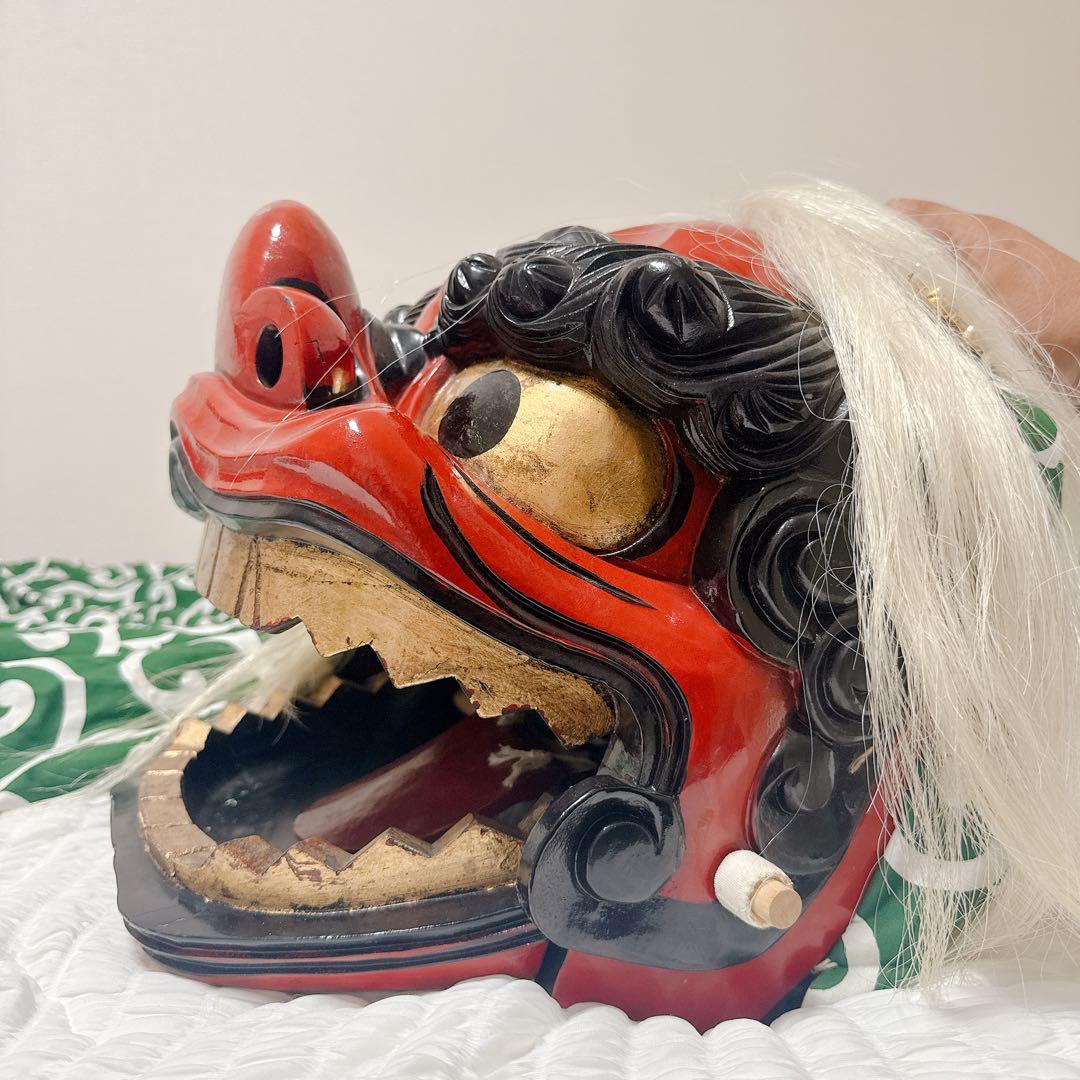 最終値下げ【約36cm】獅子舞　獅子頭　木彫　神楽 厄除け 魔除け