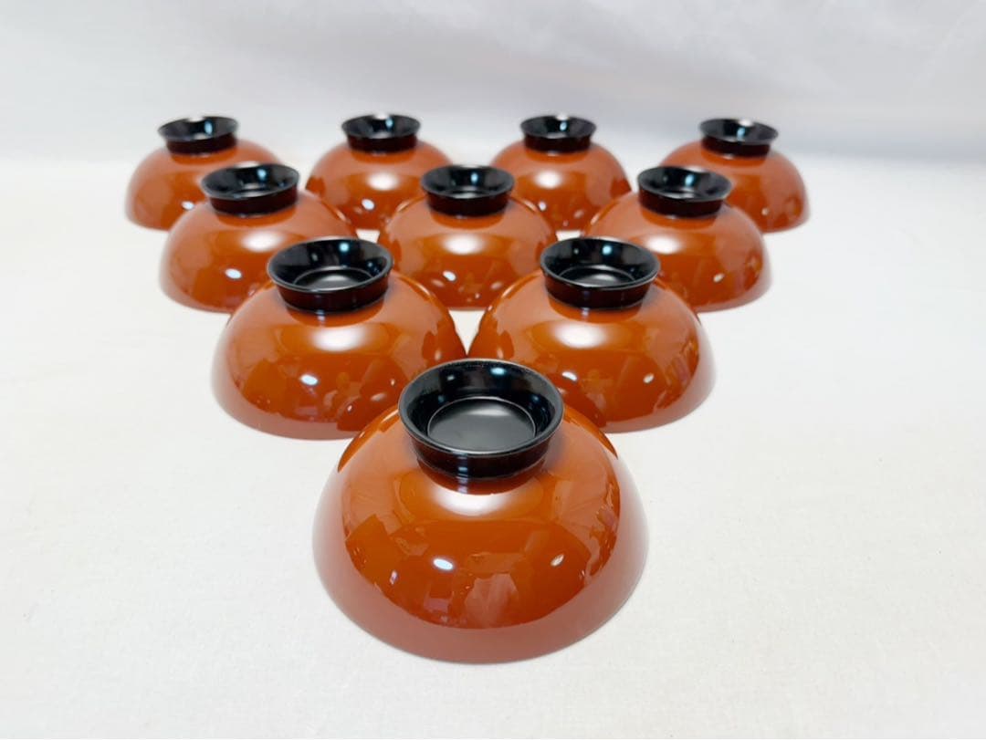 ほぼ未使用 懐石道具 木製 古代朱塗 金彩蒔絵 吸物椀十客組 内黒 木曾漆器共箱