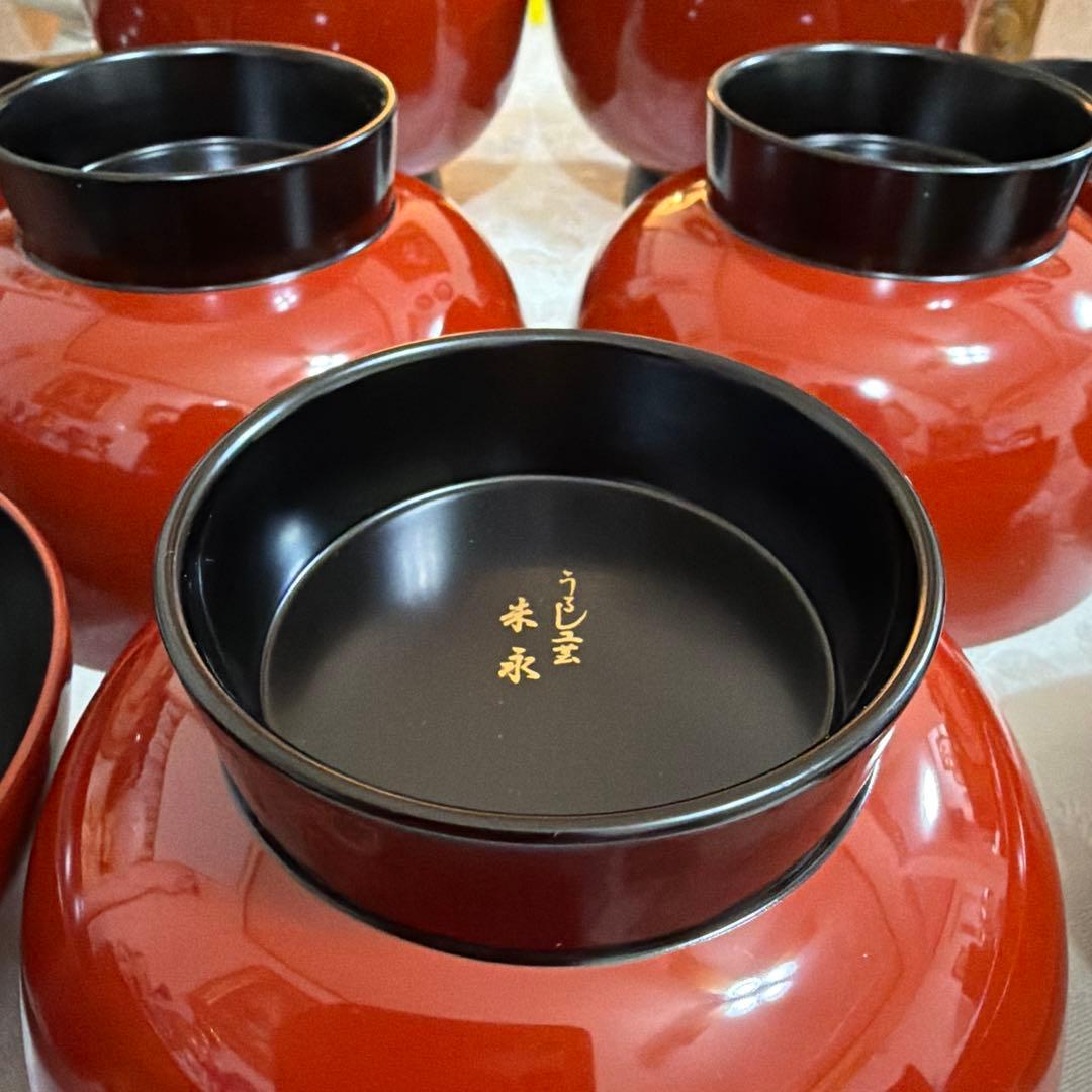 輪島　うるし工芸　米永　蓋付雑煮椀　小どんぶり　5客セット　未使用