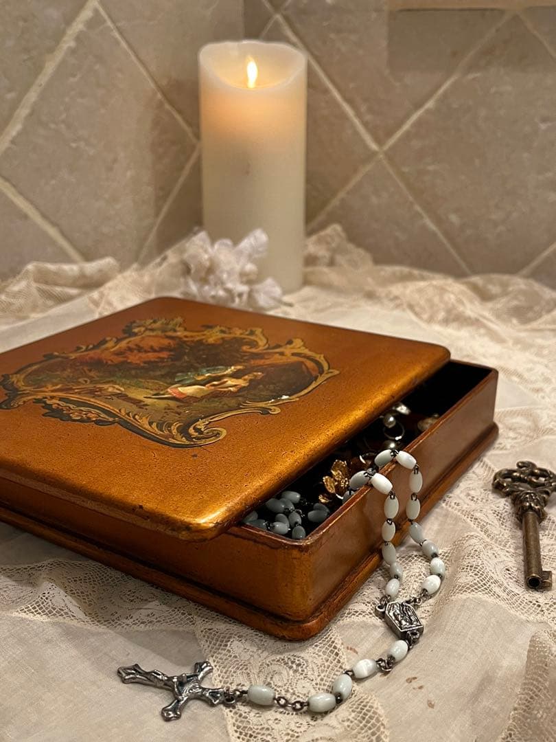 ◆フランスアンティーク｜希少ロココジュエリーボックスケースブロンズ金パリ木箱小箱