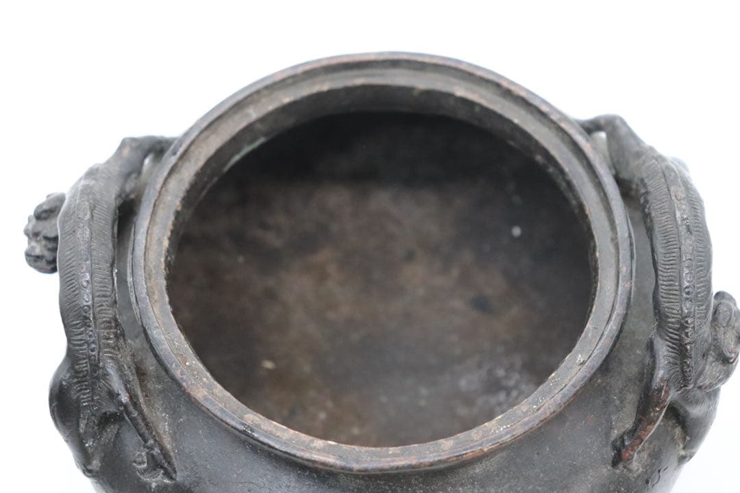 中国　清時代　銅製香炉　龍　大明宣徳年製銘　送料込み250517