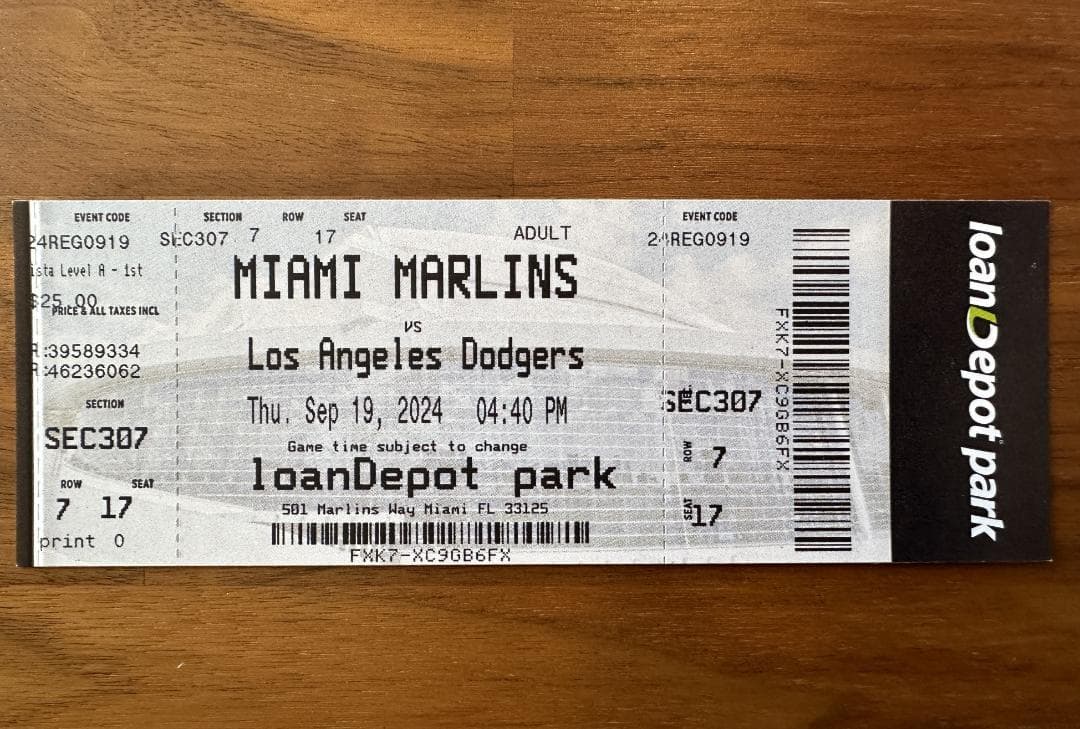 大谷翔平 50-50達成試合 未使用チケット 席番号17（大谷選手の背番号）