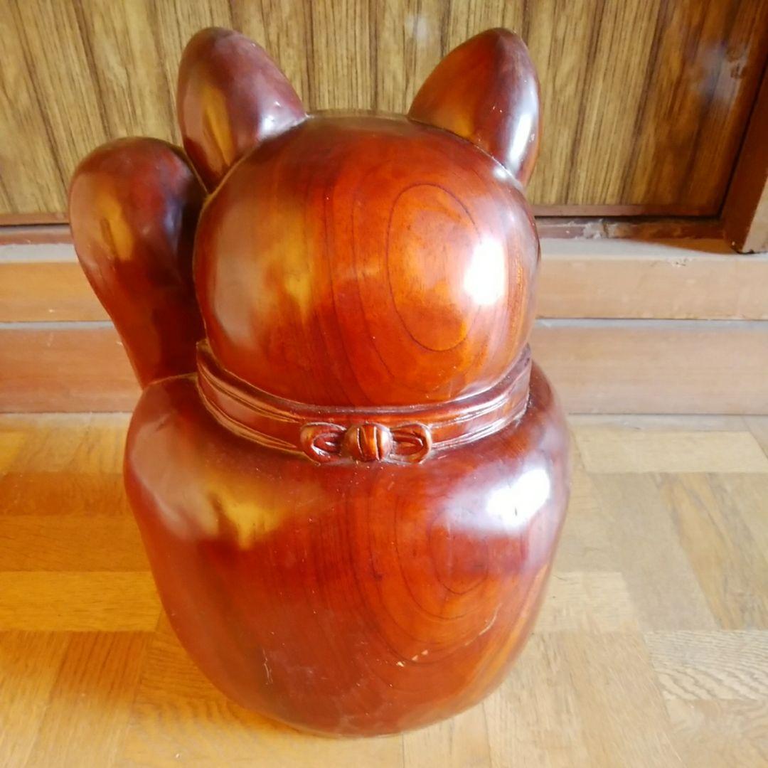値下げ　木彫り　招き猫　約30センチ