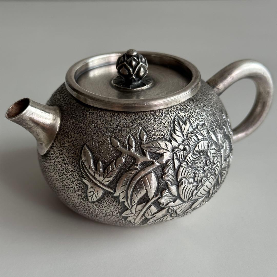 M*a様 銀製 茶器 茶道具 急須 足銀999 牡丹 金属工芸