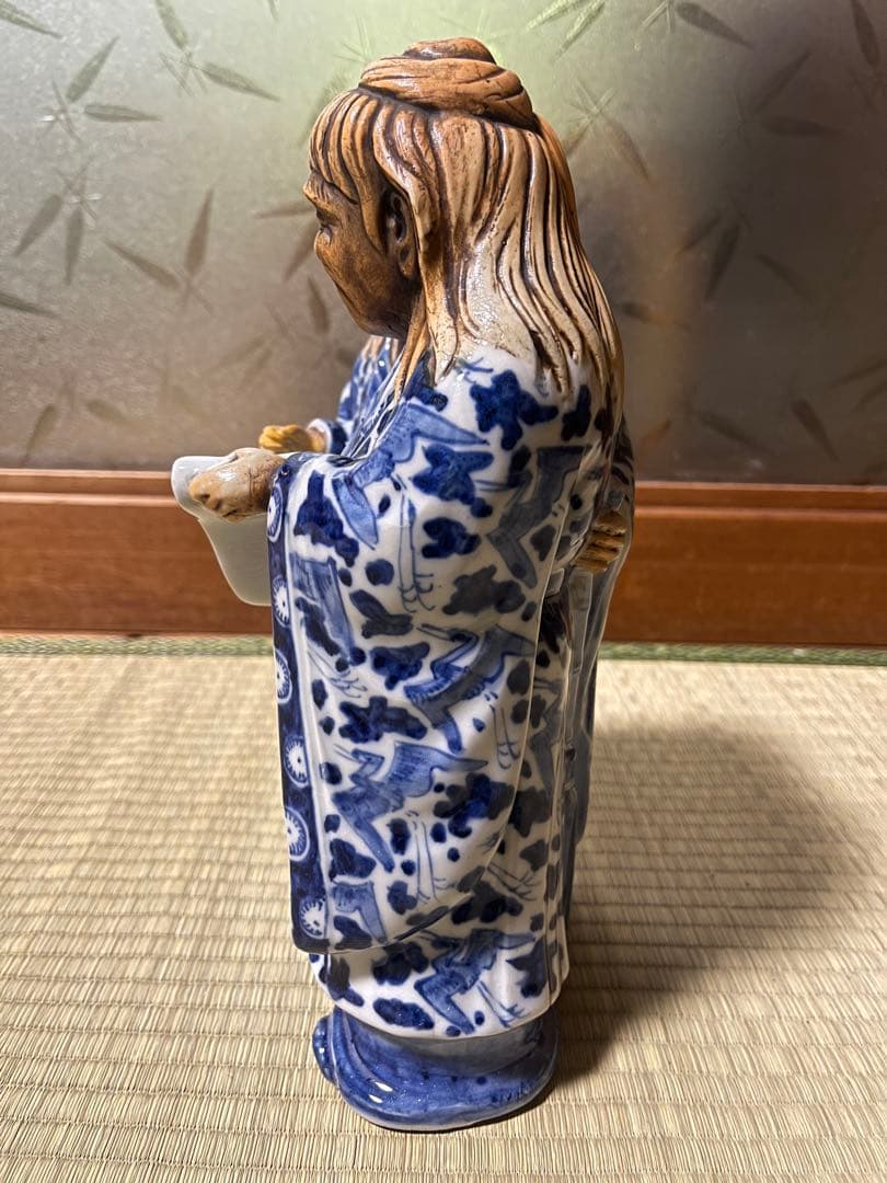 江戸期　寒山十律染付人物置物