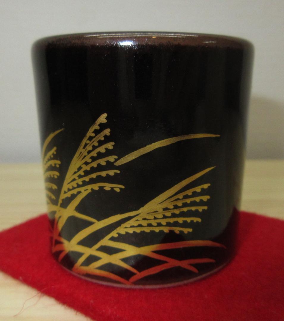 送料込【逢絢亭・新品】茶道具 蓋置 膳所焼 金彩 武蔵野の図 陽炎園 共箱入り