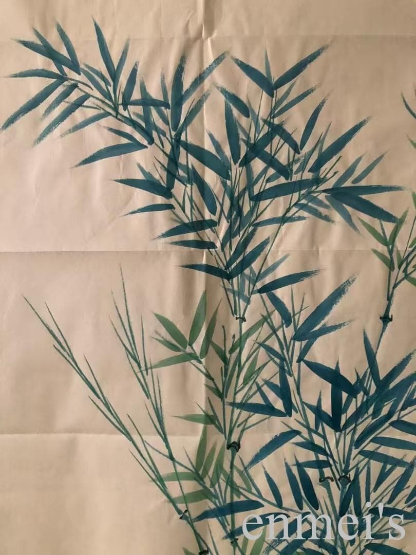 中国古美術・竹子図三尺画芯・純手描き・水墨画・啓功印款・書道・宣紙・带水印・肉筆