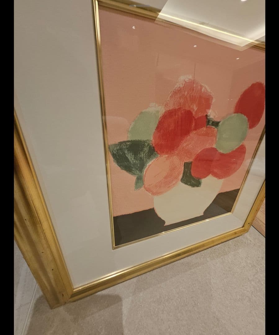 ベルナールカトラン　ピンクの背景のあじさい　アネモネ　リトグラフ