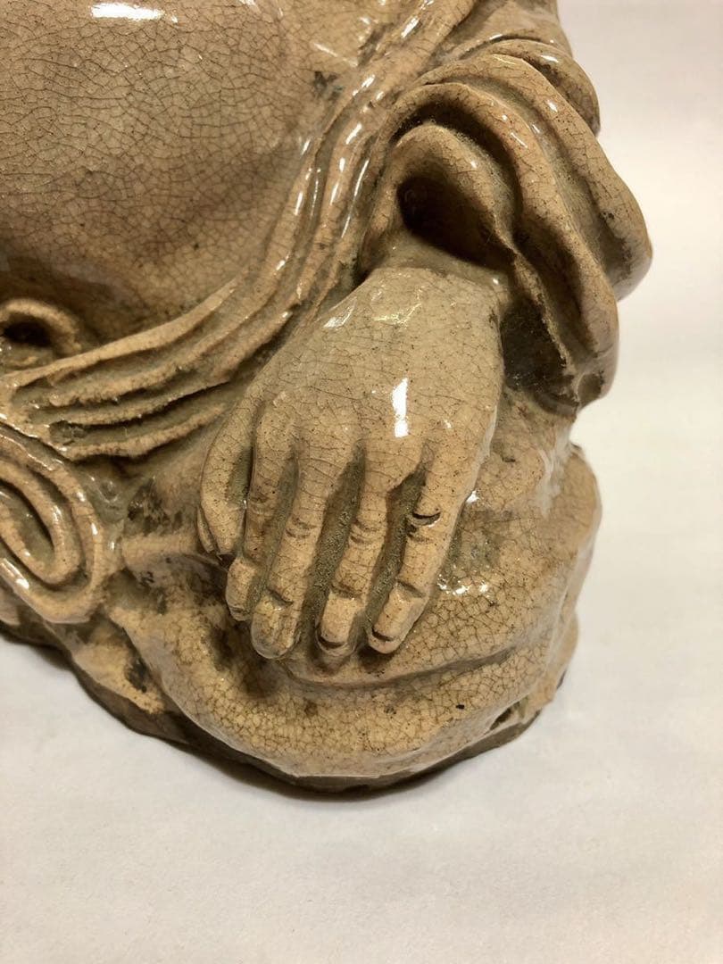 布袋座像　萩焼　天保年代　江戸　十代三輪休雪　箱書　古萩