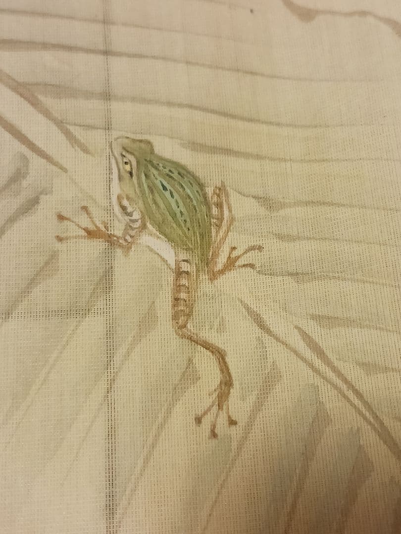 田能村小斎　幕末～明治　画家　播磨　花図　蛙　絹本　肉筆　まくり　和