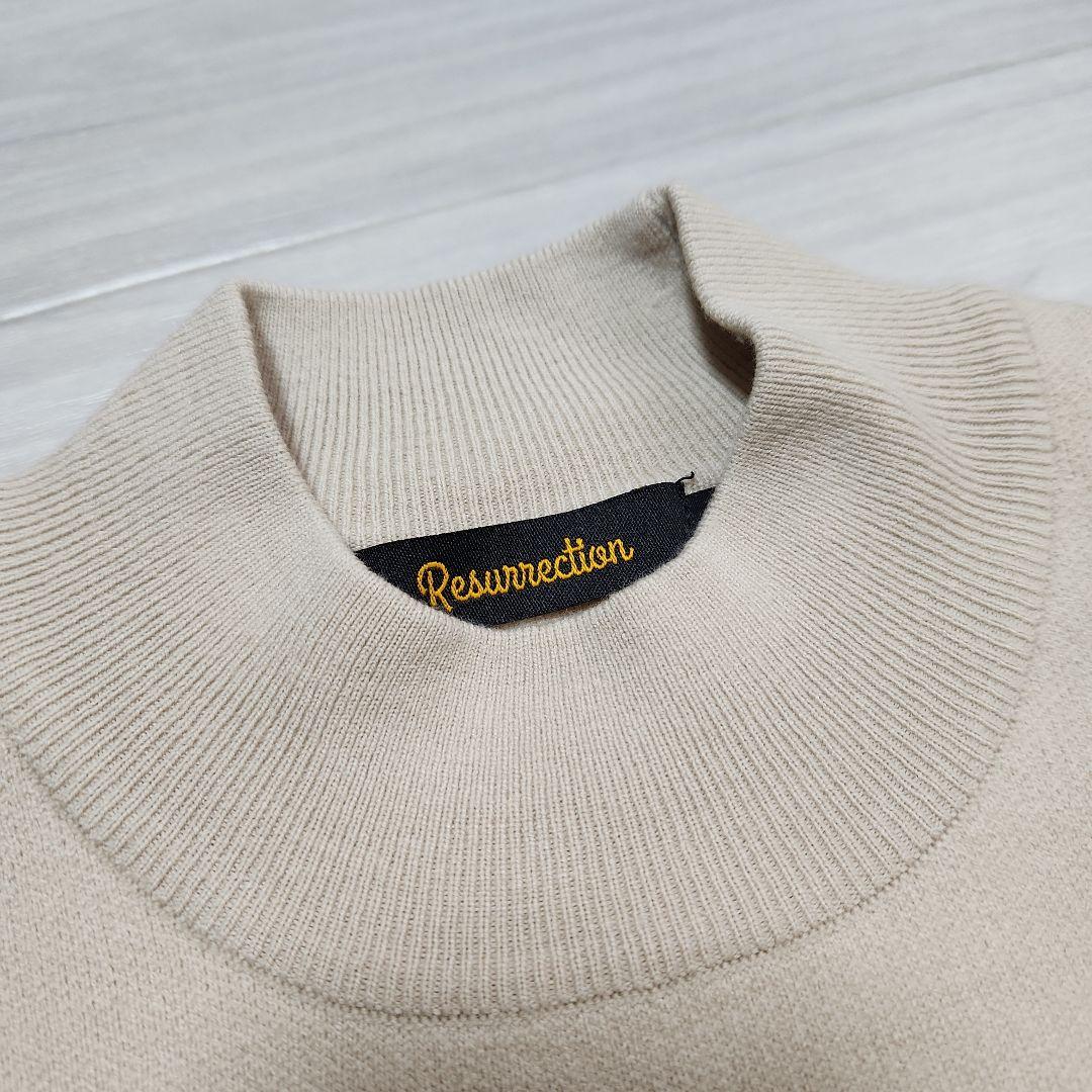 Resurrection☆ロゴジャガードモックネックニットメンズLベージュ×黄