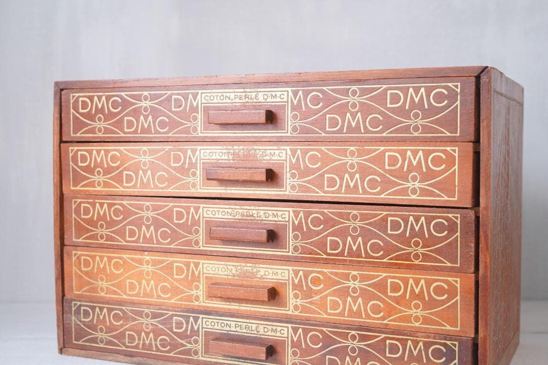 古い糸メーカーの引き出し フランス・DMC スプールキャビネット ウッドラック