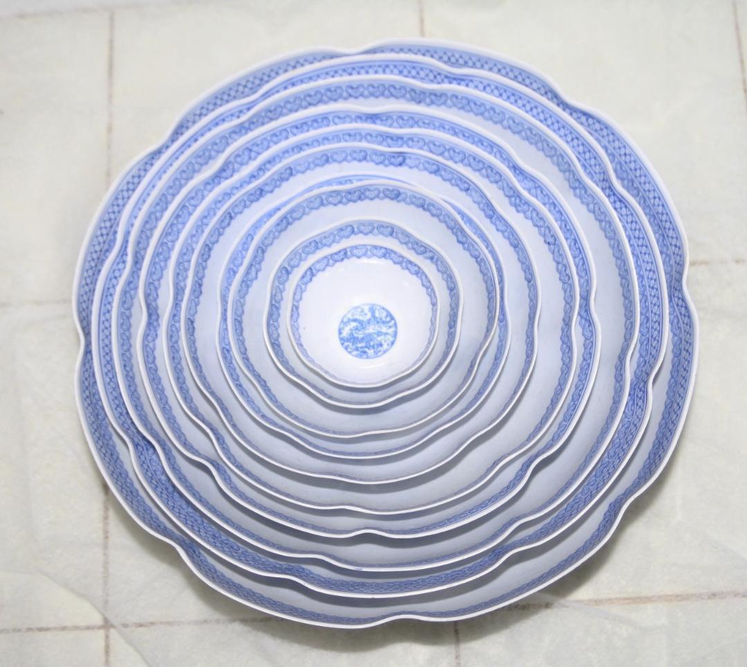 乾隆年製 ネスティングボール　ブルー・ホワイト 10個 セット