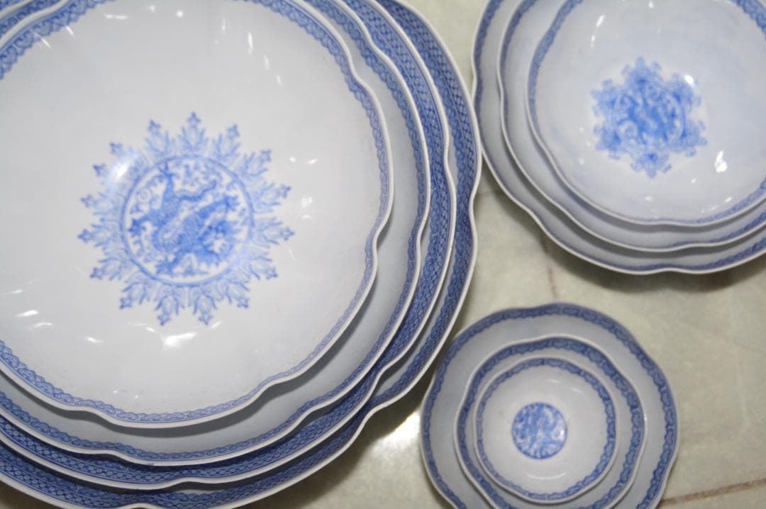 乾隆年製 ネスティングボール　ブルー・ホワイト 10個 セット