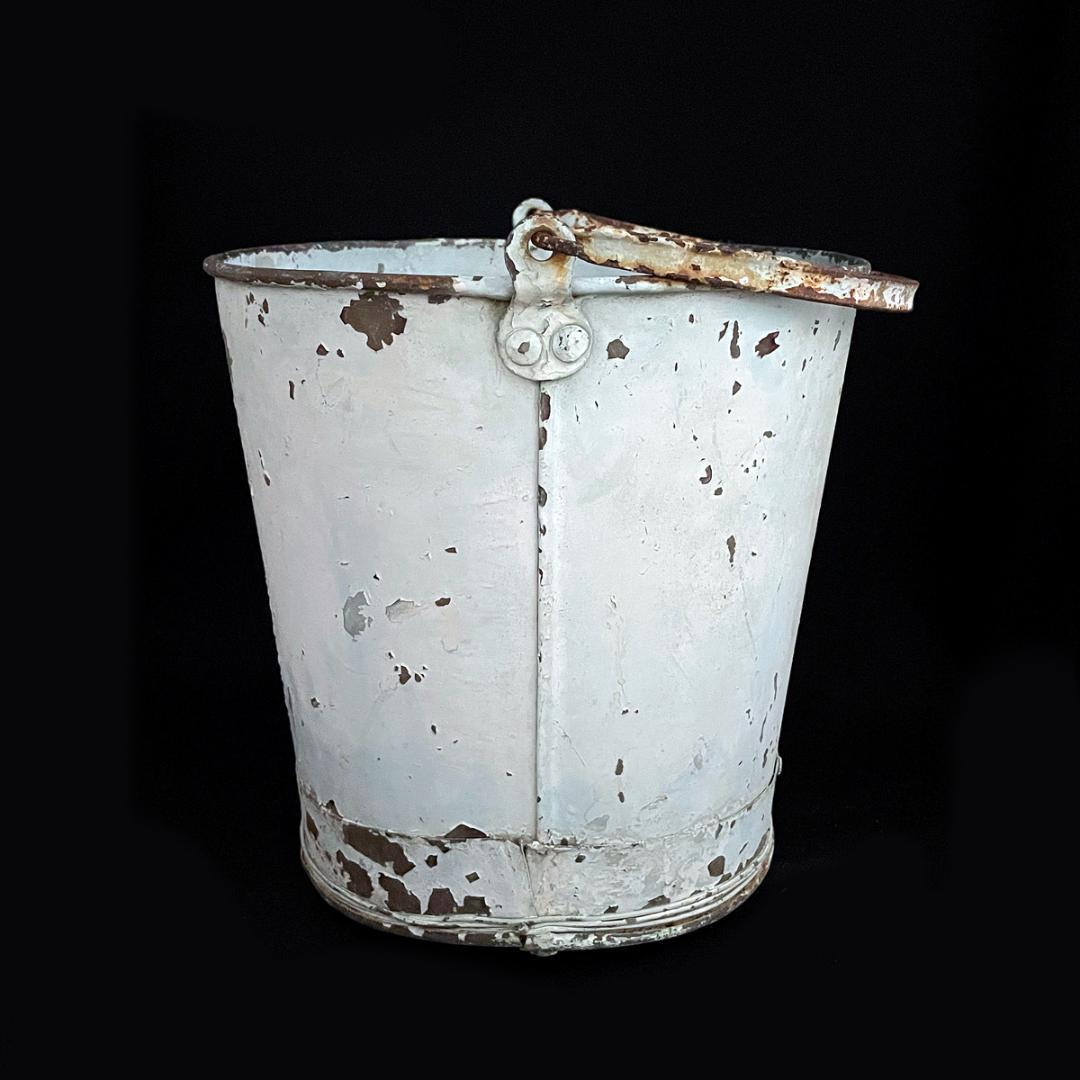 レア！アンティーク ブリキ製 ブルー バケツ（高さ27cm）02 /シャビー